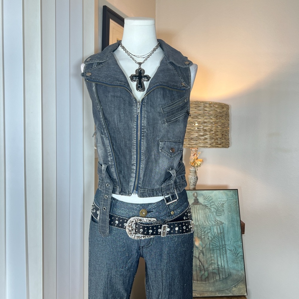 Y2K Grunge Crop Denim Vest